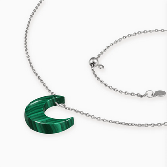 925 Sterling Silver Crescent Malachite Pendant Necklace - Nightfall Side View