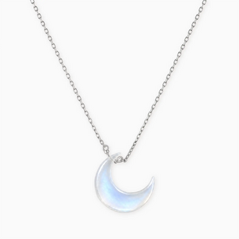 925 Sterling Silver Crescent Moonstone Pendant Necklace - Nightfall Front View