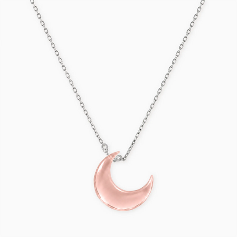 925 Sterling Silver Crescent Morganite Pendant Necklace - Nightfall Front View