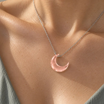 925 Sterling Silver Crescent Morganite Pendant Necklace - Nightfall Model Shot Close Up