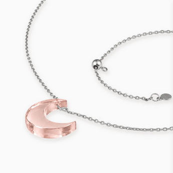 925 Sterling Silver Crescent Morganite Pendant Necklace - Nightfall Side View