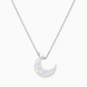 925 Sterling Silver Crescent Opal Pendant Necklace - Nightfall Front View