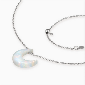 925 Sterling Silver Crescent Opal Pendant Necklace - Nightfall Side View