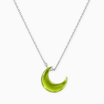 925 Sterling Silver Crescent Peridot Pendant Necklace - Nightfall Front View