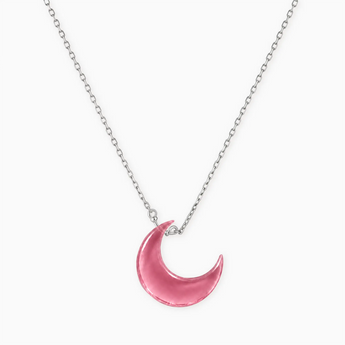 925 Sterling Silver Crescent Pink Tourmaline Pendant Necklace - Nightfall Front View