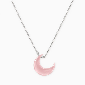 925 Sterling Silver Crescent Rose Quartz Pendant Necklace - Nightfall Front View