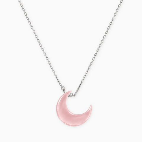 925 Sterling Silver Crescent Rose Quartz Pendant Necklace - Nightfall Front View