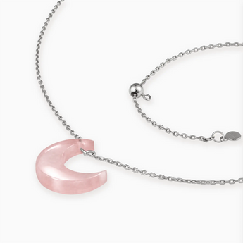 925 Sterling Silver Crescent Rose Quartz Pendant Necklace - Nightfall Side View