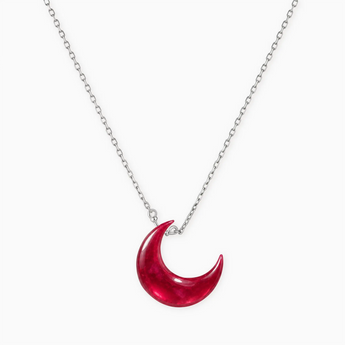 925 Sterling Silver Crescent Ruby Pendant Necklace - Nightfall Front View