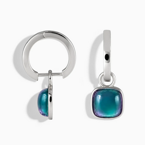 925 Sterling Silver Cushion Alexandrite Bezel Hoop Earrings - Quiet Sway Front View
