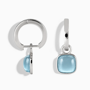 925 Sterling Silver Cushion Aquamarine Bezel Hoop Earrings - Quiet Sway Front View
