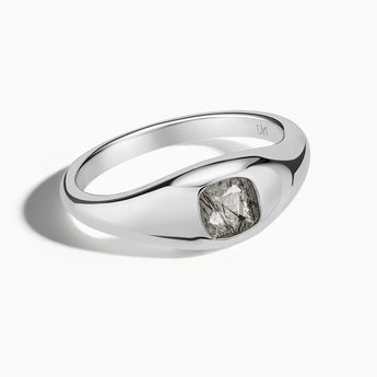 925 Sterling Silver Cushion Black Rutilated Quartz Signet Ring - Monolith Front View