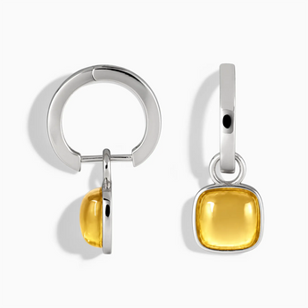 925 Sterling Silver Cushion Citrine Bezel Hoop Earrings - Quiet Sway Front View