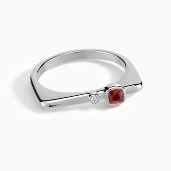 925 Sterling Silver Cushion Garnet Puzzle Stacking Ring - Minimal Serenity Front View