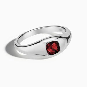 925 Sterling Silver Cushion Garnet Signet Ring - Monolith Front View