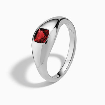 925 Sterling Silver Cushion Garnet Signet Ring - Monolith Side View