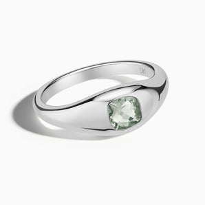 925 Sterling Silver Cushion Green Amethyst Signet Ring - Monolith Front View