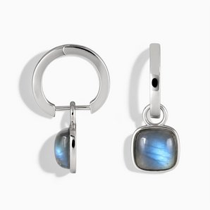 925 Sterling Silver Cushion Labradorite Bezel Hoop Earrings - Quiet Sway Front View