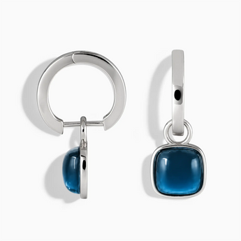 925 Sterling Silver Cushion London Blue Topaz Bezel Hoop Earrings - Quiet Sway Front View