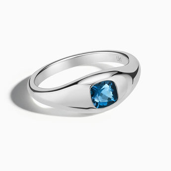 925 Sterling Silver Cushion London Blue Topaz Signet Ring - Monolith Front View