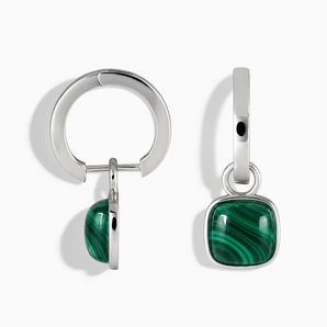 925 Sterling Silver Cushion Malachite Bezel Hoop Earrings - Quiet Sway Front View
