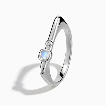 925 Sterling Silver Cushion Moonstone Puzzle Stacking Ring - Minimal Serenity Side View