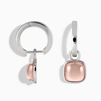 925 Sterling Silver Cushion Morganite Bezel Hoop Earrings - Quiet Sway Front View