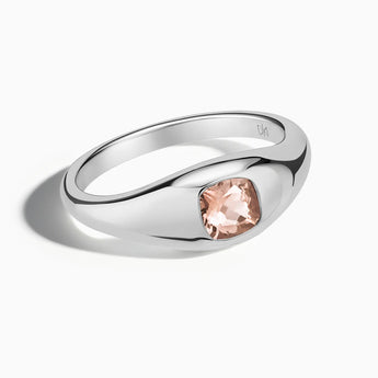 925 Sterling Silver Cushion Morganite Signet Ring - Monolith Front View