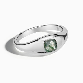 925 Sterling Silver Cushion Moss Agate Signet Ring - Monolith Front View