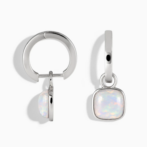 925 Sterling Silver Cushion Opal Bezel Hoop Earrings - Quiet Sway Front View
