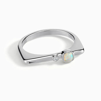925 Sterling Silver Cushion Opal Puzzle Stacking Ring - Minimal Serenity Front View