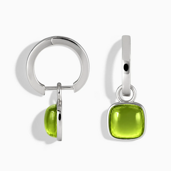 925 Sterling Silver Cushion Peridot Bezel Hoop Earrings - Quiet Sway Front View