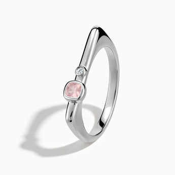 925 Sterling Silver Cushion Rose Quartz Puzzle Stacking Ring - Minimal Serenity Side View