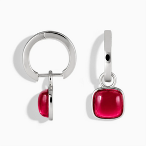 925 Sterling Silver Cushion Ruby Bezel Hoop Earrings - Quiet Sway Front View