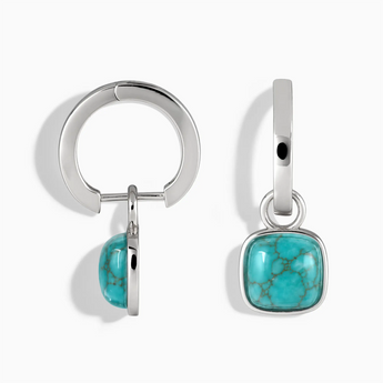 925 Sterling Silver Cushion Turquoise Bezel Hoop Earrings - Quiet Sway Front View