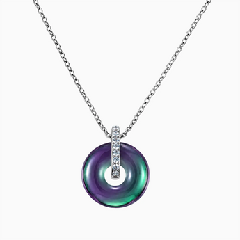 925 Sterling Silver Donut Alexandrite Pave Bar Necklace - Origin Loop Front View