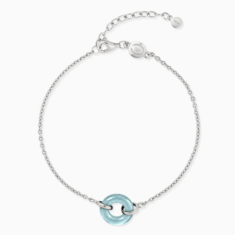 925 Sterling Silver Donut Aquamarine Bracelet Entwined Beauty Front View
