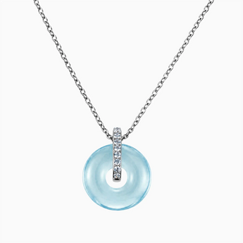 925 Sterling Silver Donut Aquamarine Pave Bar Necklace - Origin Loop Front View