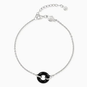 925 Sterling Silver Donut Black Onyx Bracelet - Entwined Beauty Front View