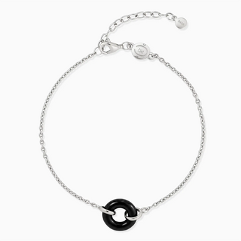 925 Sterling Silver Donut Black Onyx Bracelet - Entwined Beauty Front View