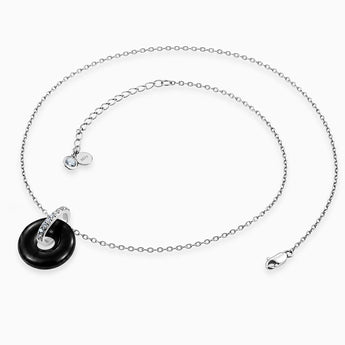 925 Sterling Silver Donut Black Onyx Pave Bar Necklace - Origin Loop Side View