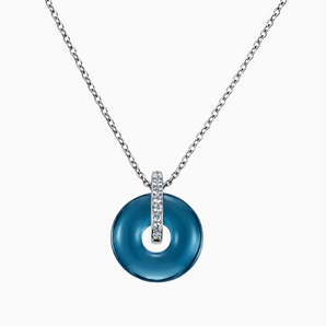 925 Sterling Silver Donut London Blue Topaz Pave Bar Necklace - Origin Loop Front View