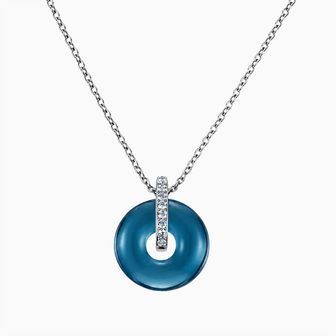 925 Sterling Silver Donut London Blue Topaz Pave Bar Necklace - Origin Loop Front View