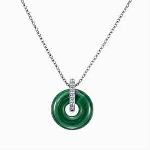 925 Sterling Silver Donut Malachite Pave Bar Necklace - Origin Loop Front View