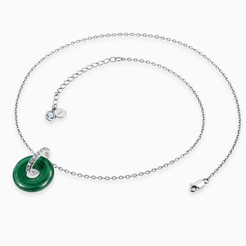 925 Sterling Silver Donut Malachite Pave Bar Necklace - Origin Loop Side View