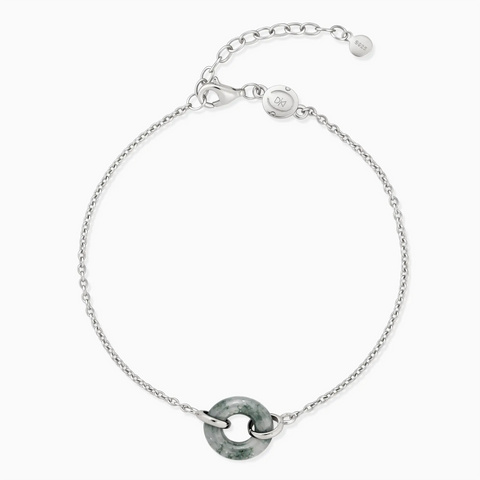 925 Sterling Silver Donut Moss Agate Bracelet - Entwined Beauty Front View