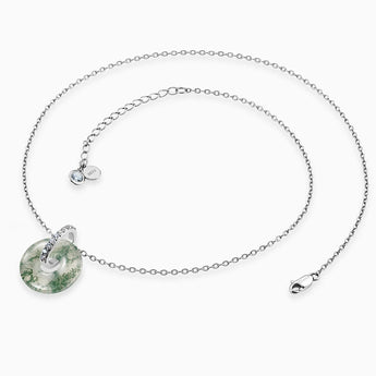 925 Sterling Silver Donut Moss Agate Pave Bar Necklace - Origin Loop Side View