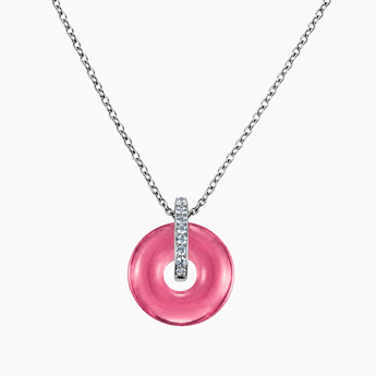 925 Sterling Silver Donut Pink Tourmaline Pave Bar Necklace - Origin Loop Front View