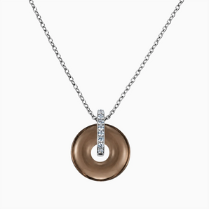 925 Sterling Silver Donut Smoky Quartz Pave Bar Necklace - Origin Loop Front View