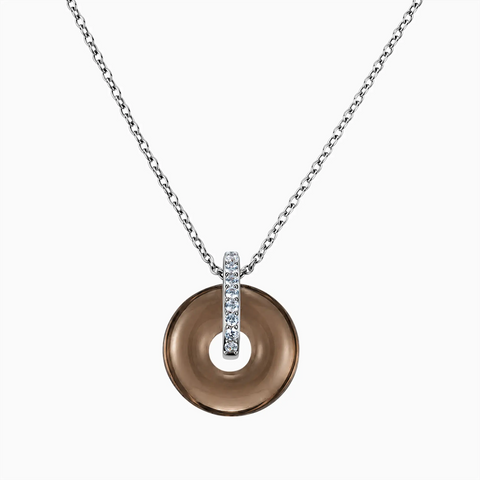 925 Sterling Silver Donut Smoky Quartz Pave Bar Necklace - Origin Loop Front View